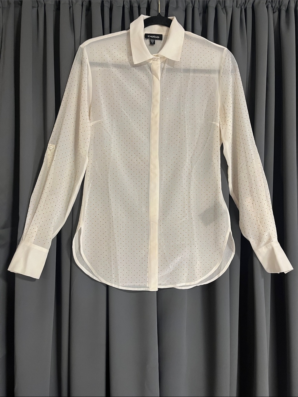 bebe Ivory Sheer Dot Button-Down Blouse